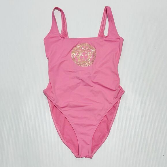 Versace Medusa Gold Logo Pink One Piece Swimsuit Size 4/ US L NWT $425 - Picture 1 of 5